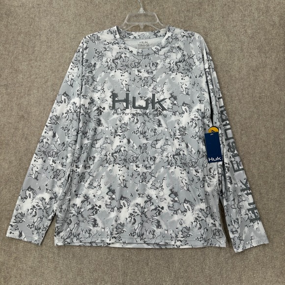 HUK Performance Long Sleeve UPF+ 50 Pursuit Fin Flats Tech Crewneck Pullover MED - Picture 1 of 7